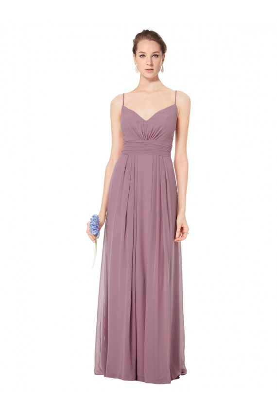 V-Neck Spaghetti Strap Open Back Long Chiffon Bridesmaid Dress Brisbane