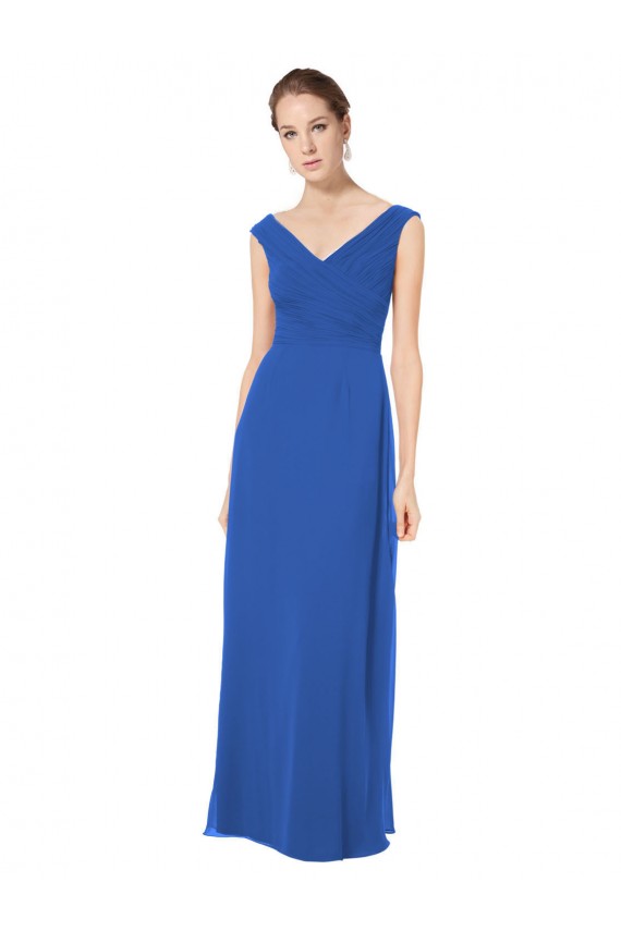 Long Chiffon Strapless Bridesmaid Dress with Wide Front and Back V-Neckline Brisbane