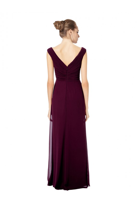 Long Chiffon Strapless Bridesmaid Dress with Wide Front and Back V-Neckline Brisbane