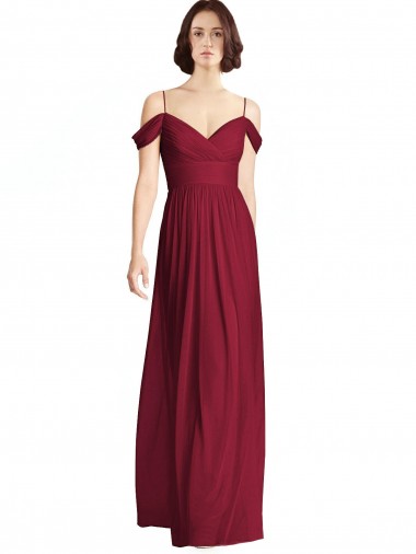 Off the Shoulder Long Chiffon Bridesmaid Dress with Pleated Sleeves Brisbane