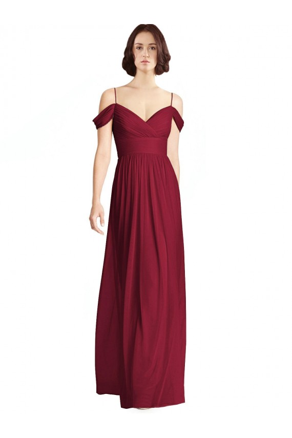Off the Shoulder Long Chiffon Bridesmaid Dress with Pleated Sleeves Brisbane