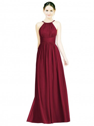 Halter Neck Open Back Draped Chiffon Bridesmaid Dress Brisbane