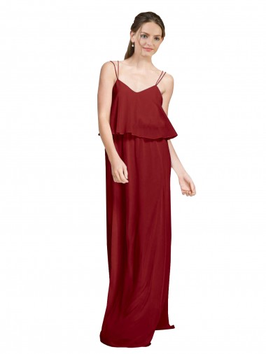 Long Chiffon Bridesmaid Dress with Slim Straps and Open Back Brisbane