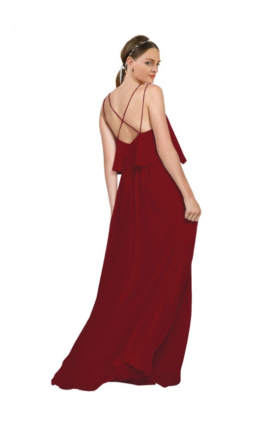 Long Chiffon Bridesmaid Dress with Slim Straps and Open Back Brisbane