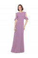 Long Chiffon Bridesmaids Dress with Flounced Sleeve Detail and Criss Cross Back Brisbane