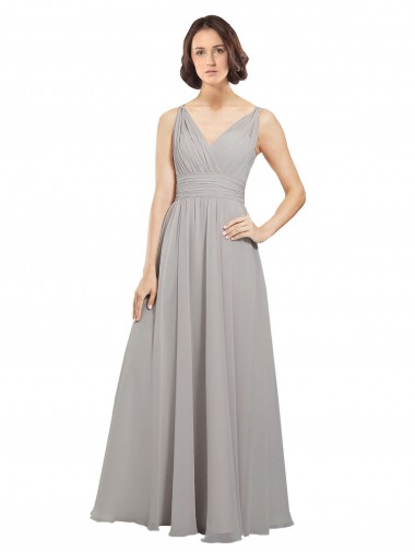 Twist Shouder Full Chiffon Bridesmaids Dress with V-Neckline and V-Back Brisbane