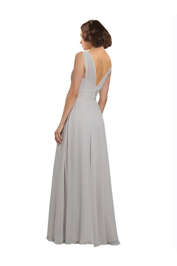 Twist Shouder Full Chiffon Bridesmaids Dress with V-Neckline and V-Back Brisbane