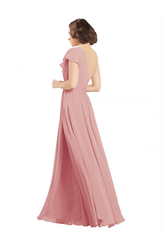 Chiffon Bridesmaids Dress with One Shoulder Flounced Sleeve Brisbane