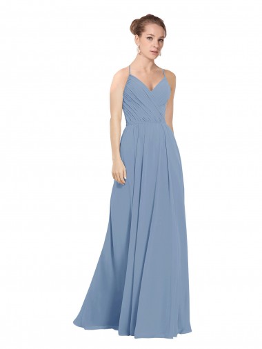 Chiffon Bridesmaids Dress with Draped V-Neck Bodice and Keyhole Back Brisbane