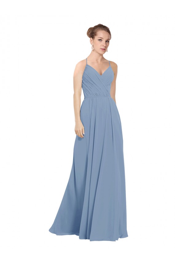 Chiffon Bridesmaids Dress with Draped V-Neck Bodice and Keyhole Back Brisbane
