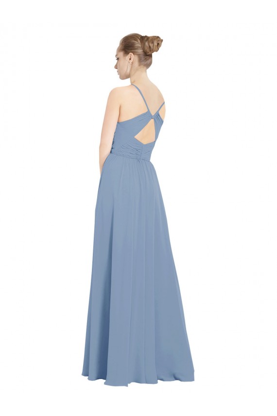 Chiffon Bridesmaids Dress with Draped V-Neck Bodice and Keyhole Back Brisbane
