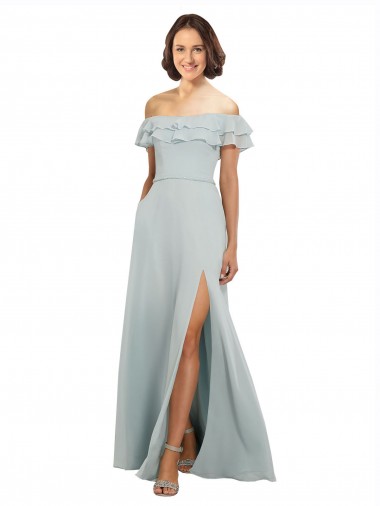 Luxe Chiffon Bridesmaids Dress with Off the Shoulder Flounced Neckline Brisbane