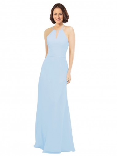 Floor Length Chiffon Bridesmaids Dress with Front Keyhole Neckline Brisbane