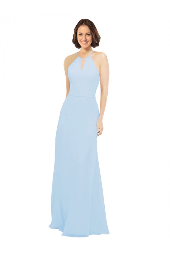 Floor Length Chiffon Bridesmaids Dress with Front Keyhole Neckline Brisbane