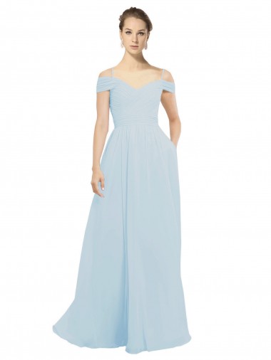 Chiffon Bridesmaids Dress with Off the Shoulder Draped Neckline Brisbane