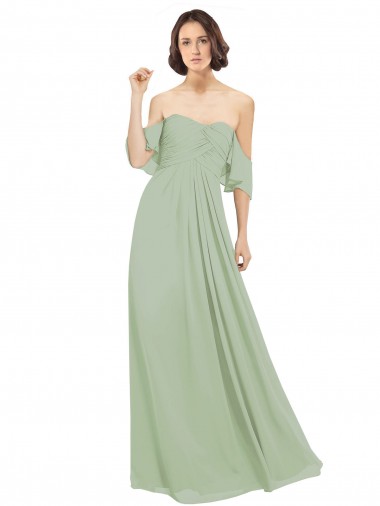 Boho Chic Chiffon Bridesmaids Dress with Off the Shoulder Neckline Brisbane