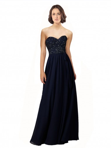 Long Chiffon Sweetheart Neckline Bridesmaid Dress with Beading Brisbane