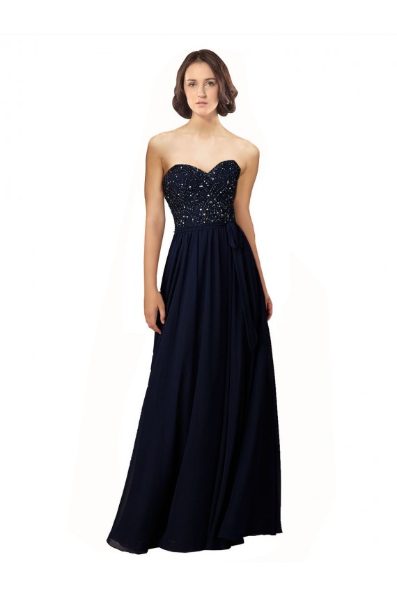 Long Chiffon Sweetheart Neckline Bridesmaid Dress with Beading Brisbane