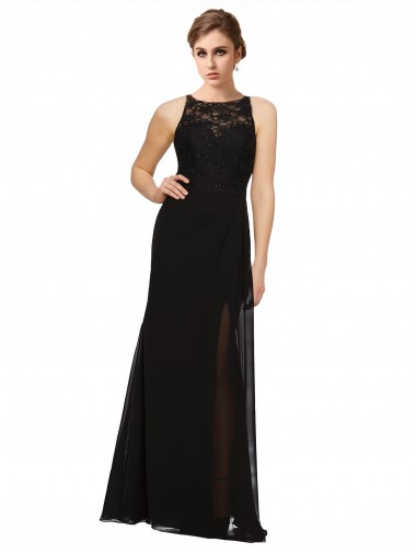 Sheath Beaded and Embroidered Bridesmaids Dress with Lace Bodice and Chiffon Skirt Brisbane