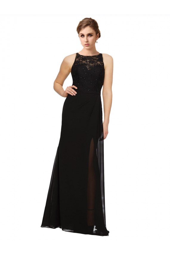 Sheath Beaded and Embroidered Bridesmaids Dress with Lace Bodice and Chiffon Skirt Brisbane