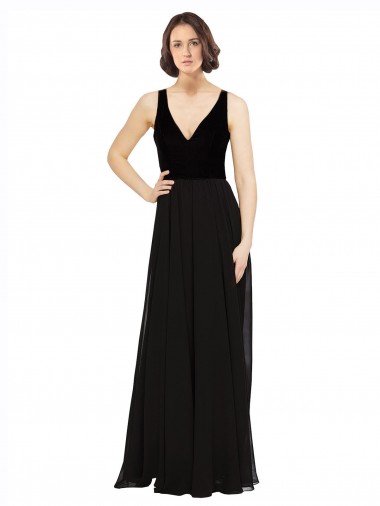 Stretch Velvet and Chiffon Bridesmaids Dress with V-Neckline Brisbane