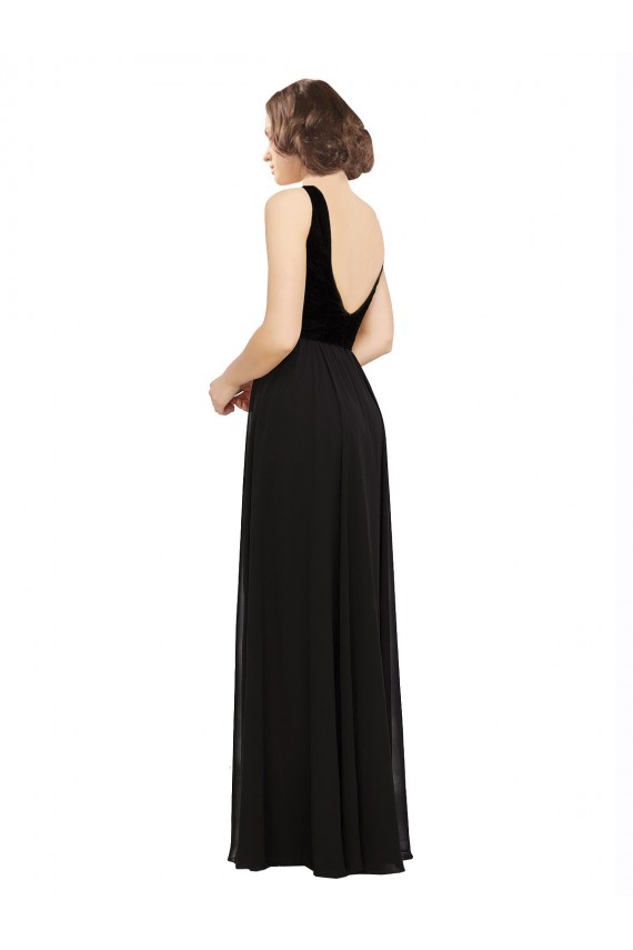 Stretch Velvet and Chiffon Bridesmaids Dress with V-Neckline Brisbane