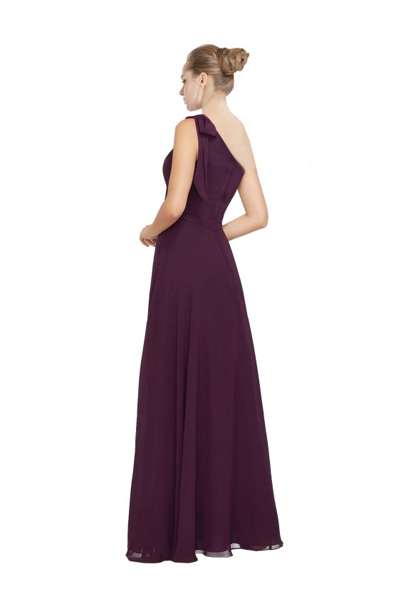 One Shoulder Chiffon Bridesmaids Dress with Shoulder Bow Brisbane