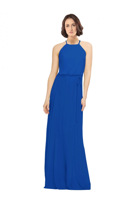 Long Jewel Neckline Chiffon Bridesmaids Dress wit Chiffon Tie Sash Brisbane