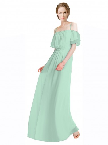 Spaghetti Straps Long Chiffon Off-The-Shoulder Bridesmaid Dress with Double Flounce Sleeves Brisbane