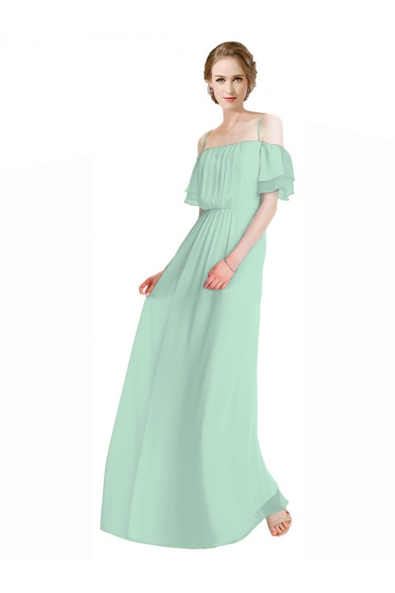 Spaghetti Straps Long Chiffon Off-The-Shoulder Bridesmaid Dress with Double Flounce Sleeves Brisbane