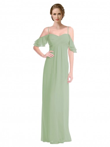 Long Chiffon Off-The-Shoulder Bridesmaid Dress with Double Flounce Sleeves Brisbane