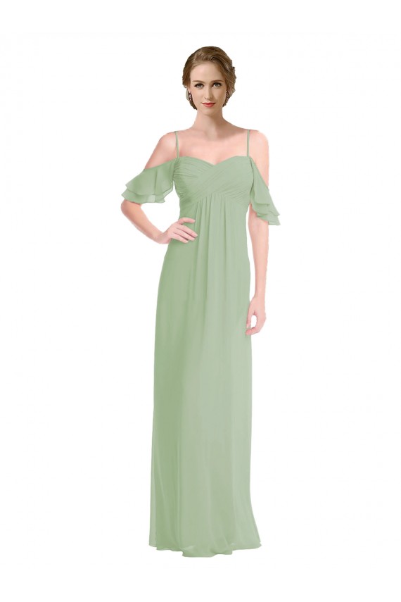 Long Chiffon Off-The-Shoulder Bridesmaid Dress with Double Flounce Sleeves Brisbane