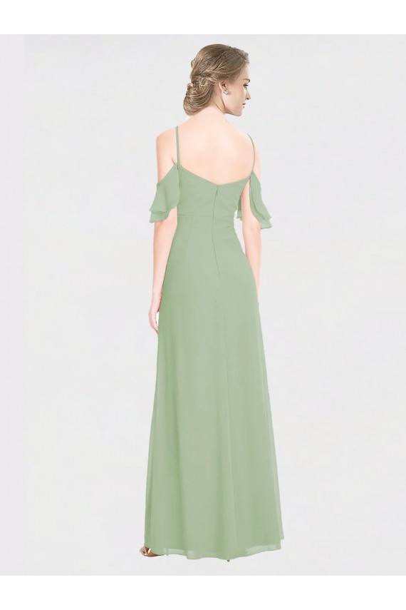 Long Chiffon Off-The-Shoulder Bridesmaid Dress with Double Flounce Sleeves Brisbane