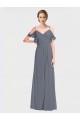 Long Chiffon Spaghetti Strap V-Neck Bridesmaid Dress with Off-The-Shoulder Flutter Sleeves Brisbane