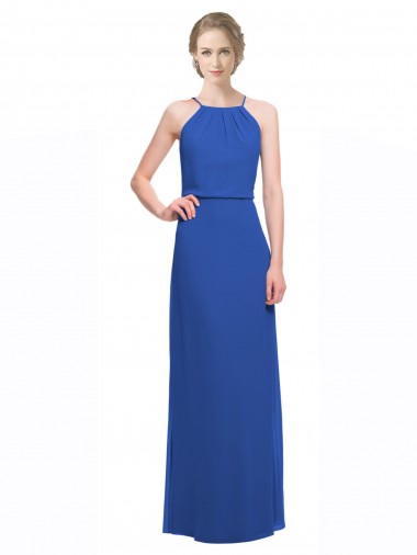 Long Chiffon Spaghetti Strap Bridesmaid Dress with Blouson Top Brisbane