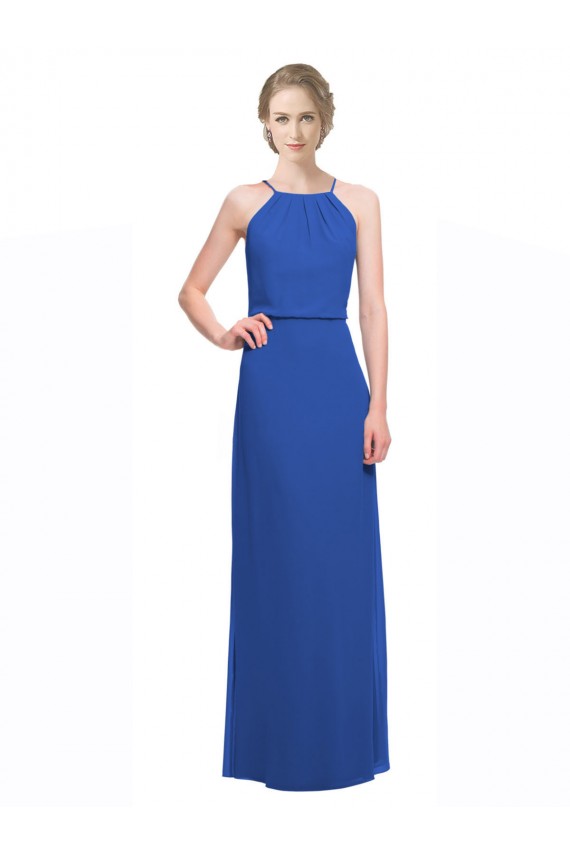 Long Chiffon Spaghetti Strap Bridesmaid Dress with Blouson Top Brisbane