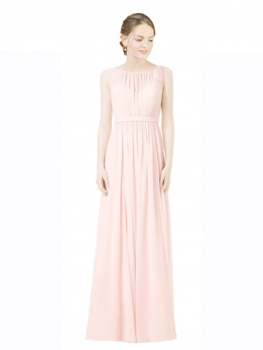 Long Chiffon Sleeveless Bridesmaid Dress with Sheer Illusion Top and V-Back Brisbane