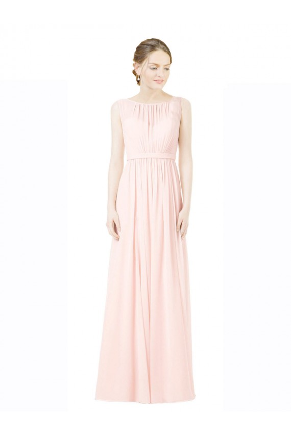 Long Chiffon Sleeveless Bridesmaid Dress with Sheer Illusion Top and V-Back Brisbane