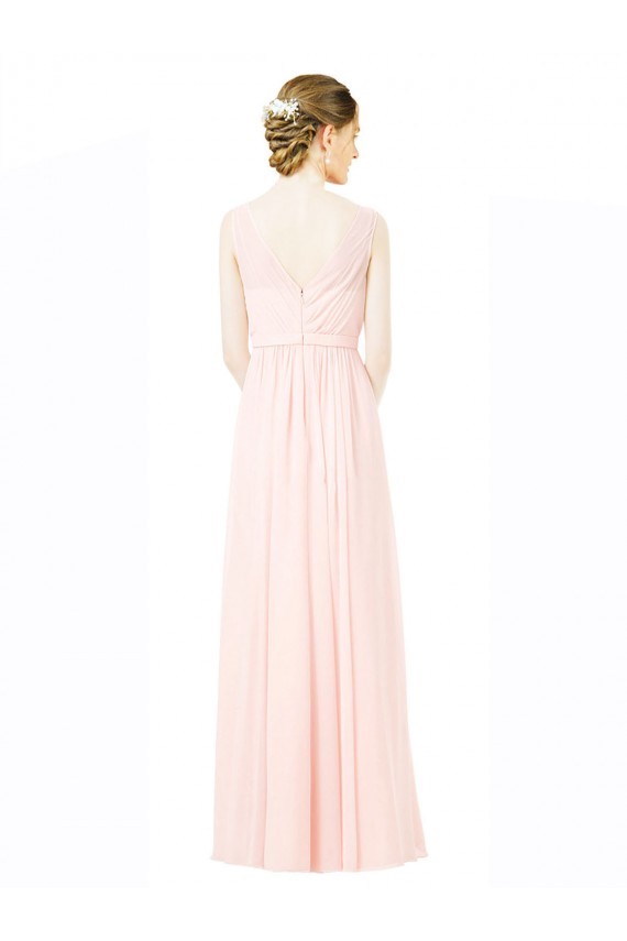 Long Chiffon Sleeveless Bridesmaid Dress with Sheer Illusion Top and V-Back Brisbane