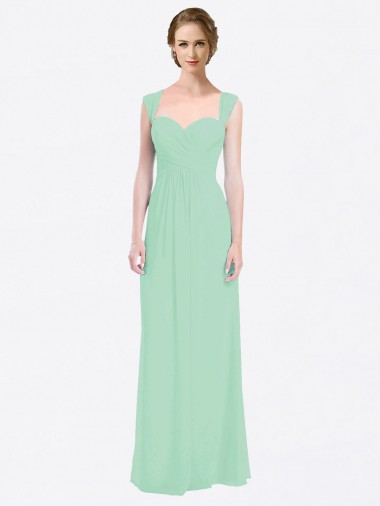 Long Chiffon Bridesmaid Dress with a Sweetheart Neckline and Pleated Shoulder Straps Brisbane