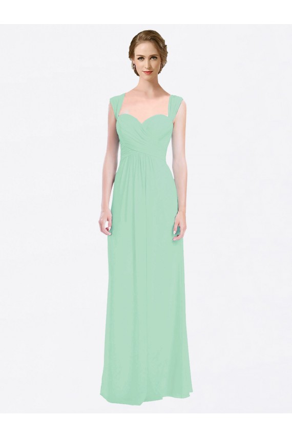 Long Chiffon Bridesmaid Dress with a Sweetheart Neckline and Pleated Shoulder Straps Brisbane