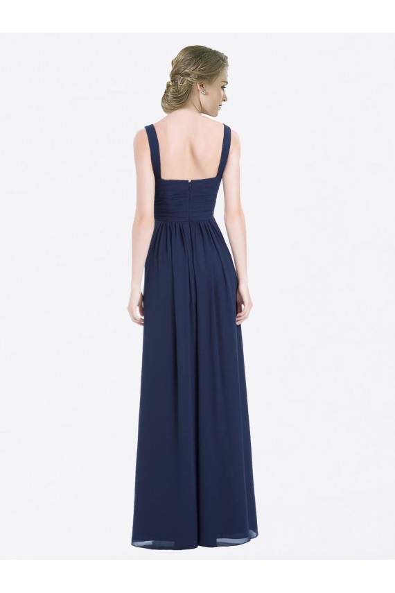 Long Chiffon V-Neck Sleeveless Bridesmaid Dress with Criss-Cross Pleated Bodice Brisbane