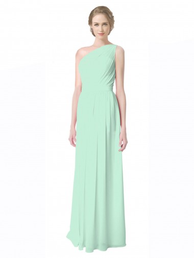 One Shoulder Chiffon Bridesmaid Dress with Asymmetrical Ruched Bodice Brisbane