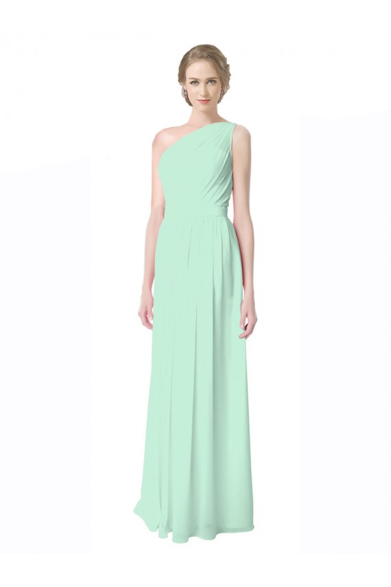 One Shoulder Chiffon Bridesmaid Dress with Asymmetrical Ruched Bodice Brisbane
