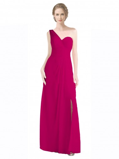 Full Length Chiffon Bridesmaid Dress with One Wide Shoulder Strap Brisbane