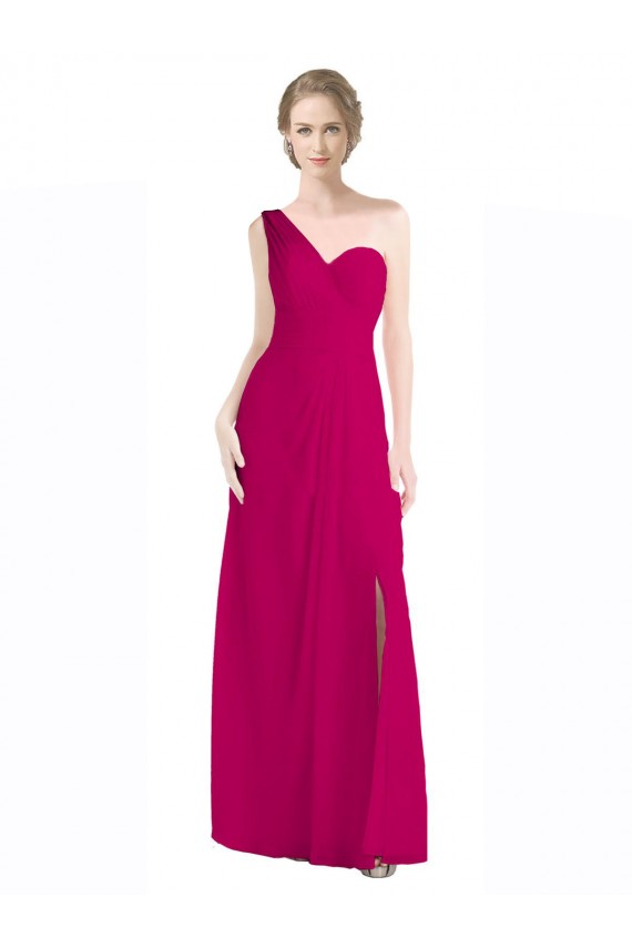 Full Length Chiffon Bridesmaid Dress with One Wide Shoulder Strap Brisbane