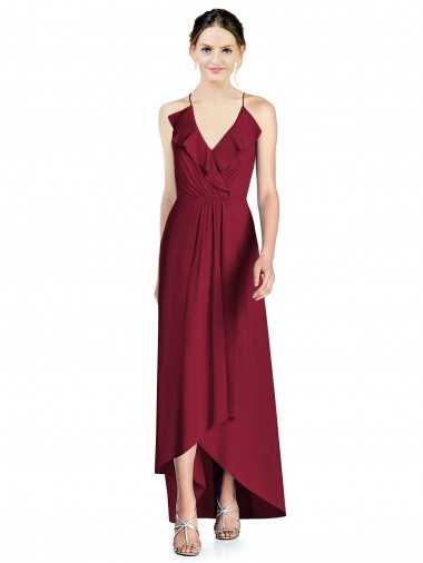 Draped V-Neck High Low Chiffon Bridesmaid Dress Brisbane