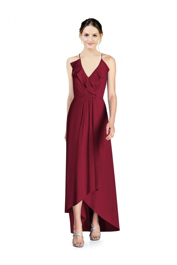 Draped V-Neck High Low Chiffon Bridesmaid Dress Brisbane