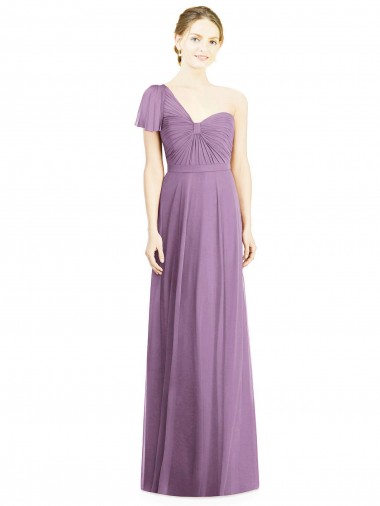 Flutter Sleeves One Shoulder Long Chiffon Bridesmaid Dress Brisbane