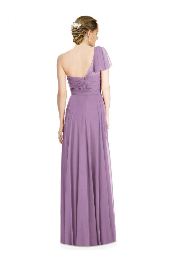 Flutter Sleeves One Shoulder Long Chiffon Bridesmaid Dress Brisbane